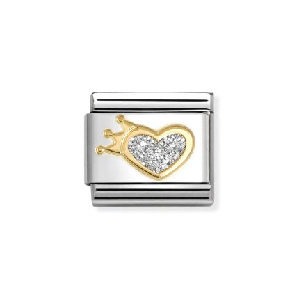 NOMINATION COMPOSABLE CLASSIC LINK GLITTER HEART WITH CROWN IN 18K GOLD 030220/24