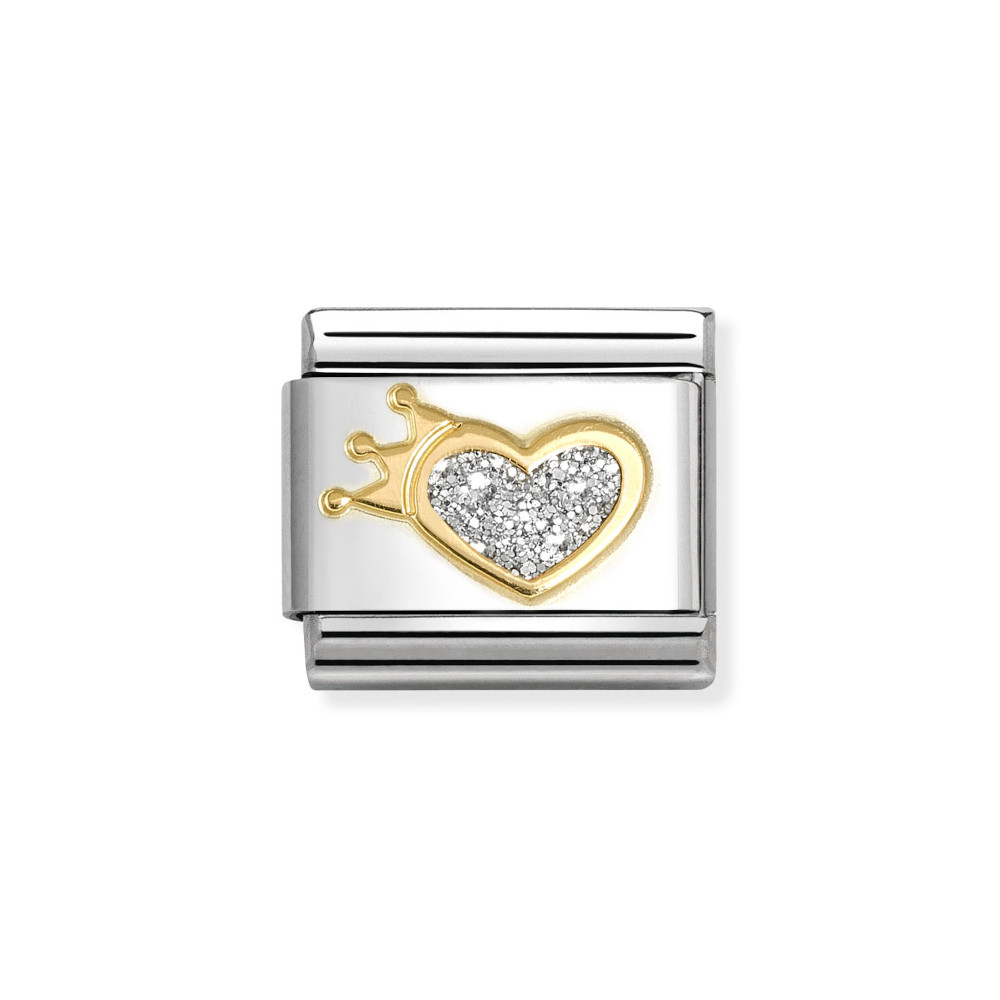 NOMINATION COMPOSABLE CLASSIC LINK GLITTER HEART WITH CROWN IN 18K GOLD 030220/24 NOMINATION COMPOSABLE CLASSIC LINK GLITTER HEART WITH CROWN IN 18K GOLD 030220/24
