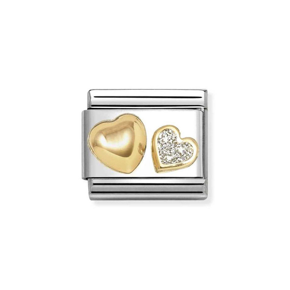 NOMINATION COMPOSABLE CLASSIC LINK HEART AND ROUNDED HEART IN 18K GOLD 030220/26