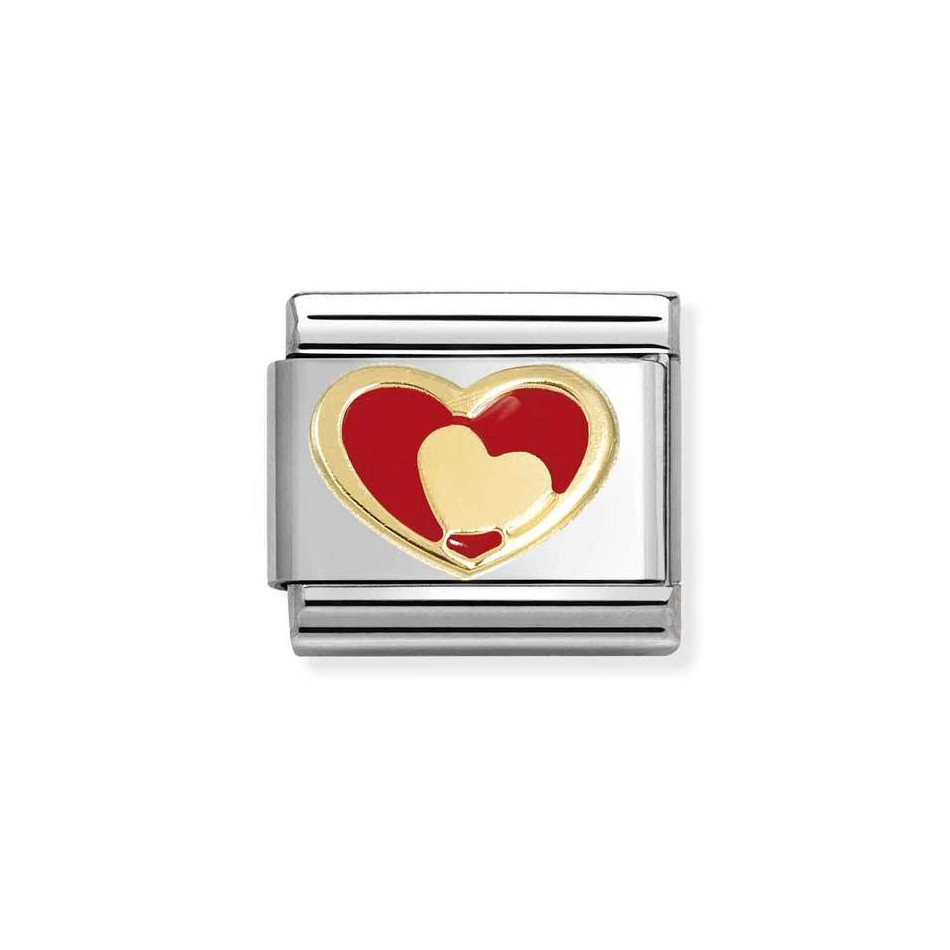 NOMINATION COMPOSABLE CLASSIC LINK RED HEART-GOLD HEART IN 18K GOLD 030283/28 NOMINATION COMPOSABLE CLASSIC LINK RED HEART-GOLD HEART IN 18K GOLD 030283/28
