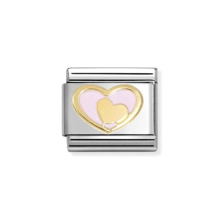 NOMINATION COMPOSABLE CLASSIC LINK PINK HEART-GOLD HEART IN 18K GOLD 030283/30