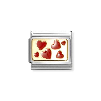NOMINATION COMPOSABLE CLASSIC LINK RED HEARTS PLAQUE IN 18K GOLD 030284/59