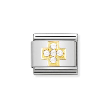 NOMINATION COMPOSABLE CLASSIC LINK WHITE CROSS IN 18K GOLD 030307/01