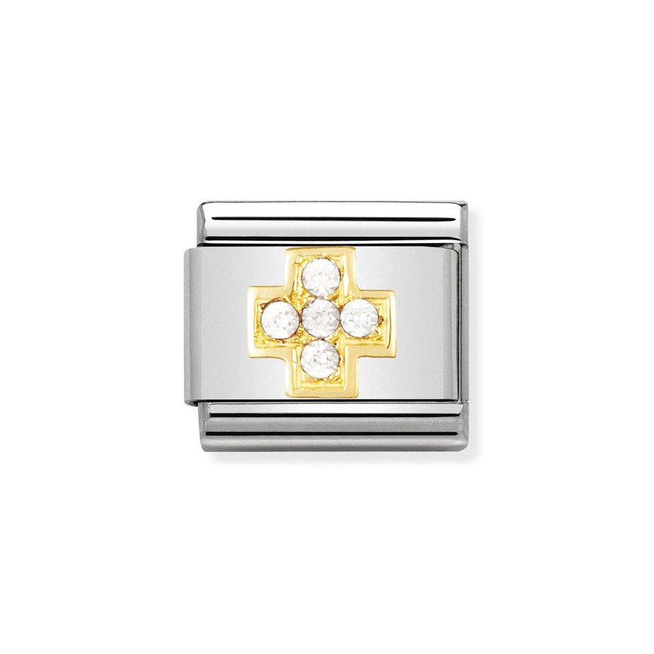 NOMINATION COMPOSABLE CLASSIC LINK WHITE CROSS IN 18K GOLD 030307/01 NOMINATION COMPOSABLE CLASSIC LINK WHITE CROSS IN 18K GOLD 030307/01