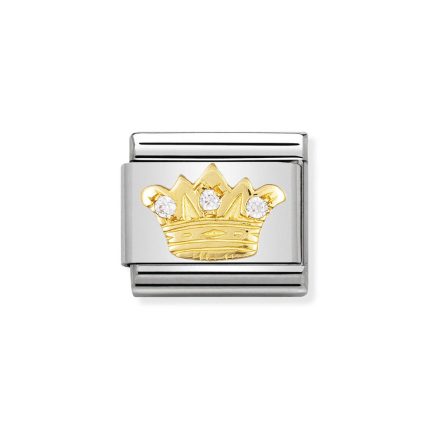 NOMINATION COMPOSABLE CLASSIC LINK WHITE KING CROWN IN 18K GOLD 030308/15