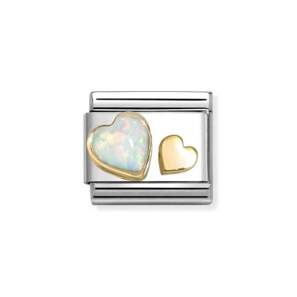 NOMINATION COMPOSABLE CLASSIC LINK HEARTS IN 18K GOLD WITH WHITE OPAL 030520/10