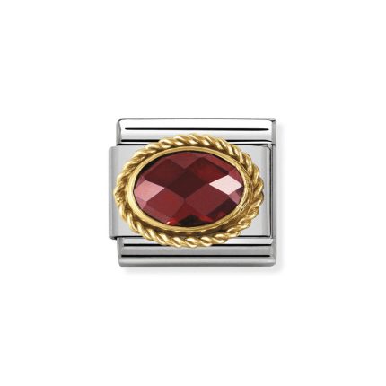NOMINATION COMPOSABLE CLASSIC LINK IN 18K GOLD WITH OVAL FACETED RED CZ 030602/005