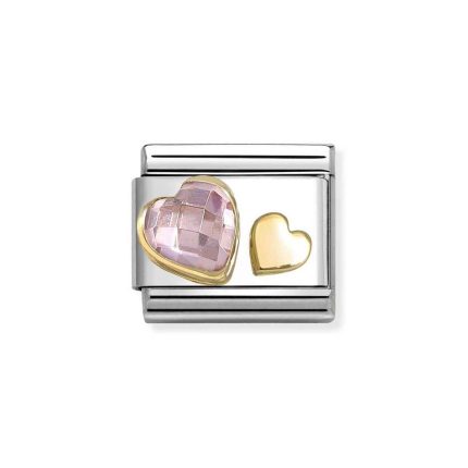 NOMINATION COMPOSABLE CLASSIC LINK HEARTS IN 18K GOLD WITH PINK CZ 030613/06