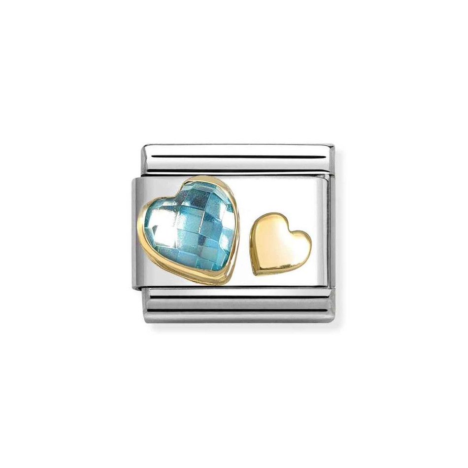 NOMINATION COMPOSABLE CLASSIC LINK HEARTS IN 18K GOLD WITH LIGHT BLUE CZ 030613/07