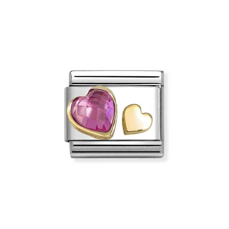 NOMINATION COMPOSABLE CLASSIC LINK HEARTS IN 18K GOLD WITH DARK PINK CZ 030613/09