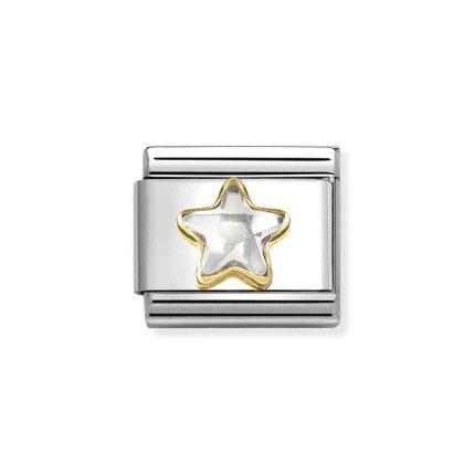 NOMINATION COMPOSABLE CLASSIC LINK STAR IN 18K GOLD WITH WHITE CZ 030614/010