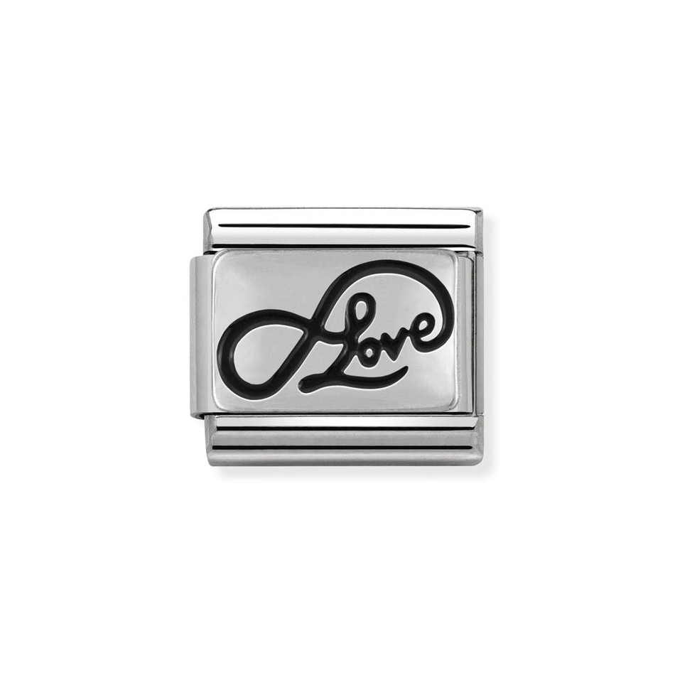 NOMINATION COMPOSABLE CLASSIC LINK INFINITY LOVE WRITING IN STERLING SILVER WITH ENAMEL 330102/07 NOMINATION COMPOSABLE CLASSIC LINK INFINITY LOVE WRITING IN STERLING SILVER WITH ENAMEL 330102/07