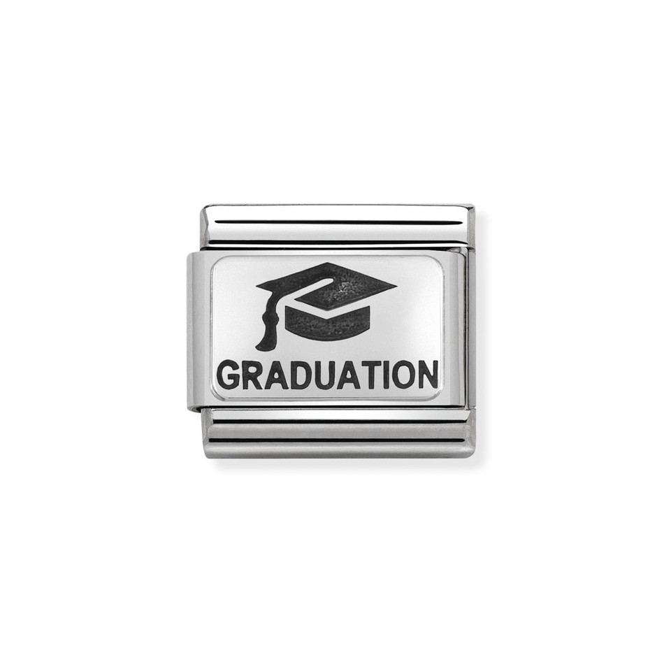 NOMINATION COMPOSABLE CLASSIC LINK GRADUATION WITH HAT IN STERLING SILVER WITH ENAMEL 330109/02 NOMINATION COMPOSABLE CLASSIC LINK GRADUATION WITH HAT IN STERLING SILVER WITH ENAMEL 330109/02