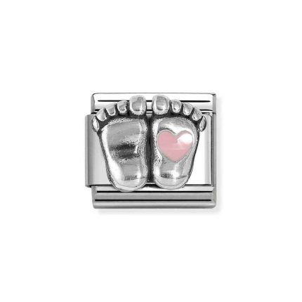 NOMINATION COMPOSABLE CLASSIC LINK BABY FEET PINK HEART IN STERLING SILVER 330204/31
