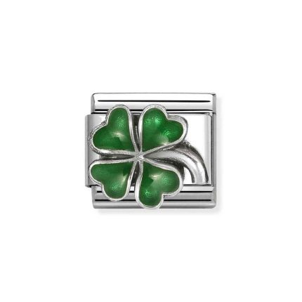 NOMINATION COMPOSABLE CLASSIC LINK GREEN FOUR-LEAF CLOVER IN STERLING SILVER WITH ENAMEL 330204/42