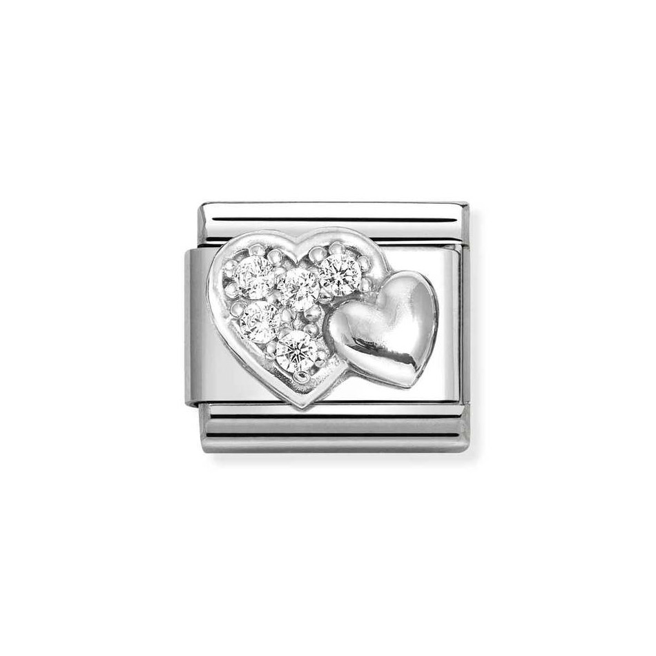 NOMINATION COMPOSABLE CLASSIC LINK RAISED HEARTS IN STERLING SILVER WITH CZ 330304/47 NOMINATION COMPOSABLE CLASSIC LINK RAISED HEARTS IN STERLING SILVER WITH CZ 330304/47