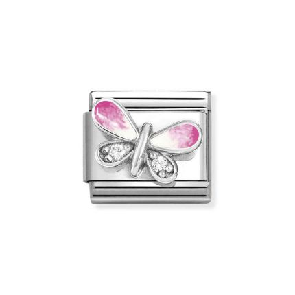 NOMINATION COMPOSABLE CLASSIC LINK PINK BUTTERFLY IN STERLING SILVER WITH CZ 330321/09