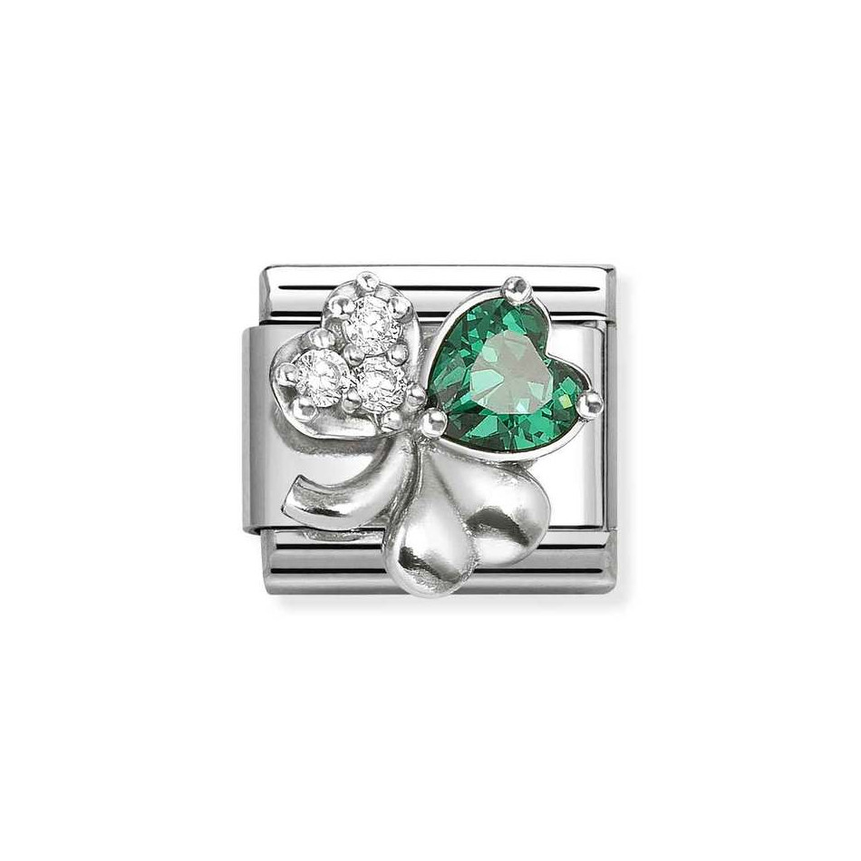NOMINATION COMPOSABLE CLASSIC LINK WHITE AND GREEN CLOVER IN STERLING SILVER 330322/10 NOMINATION COMPOSABLE CLASSIC LINK WHITE AND GREEN CLOVER IN STERLING SILVER 330322/10