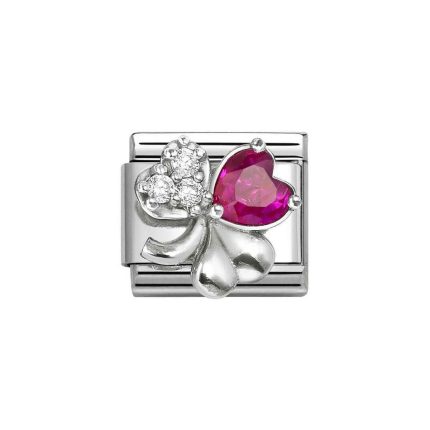 NOMINATION COMPOSABLE CLASSIC LINK WHITE AND RED CLOVER IN STERLING SILVER 330322/11