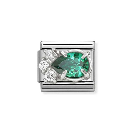 NOMINATION COMPOSABLE CLASSIC LINK GREEN DROP IN STERLING SILVER 330329/03