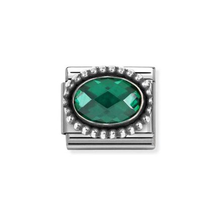 NOMINATION COMPOSABLE CLASSIC LINK IN STERLING SILVER WITH EMERALD GREEN CZ VINTAGE EFFECT 330607/027