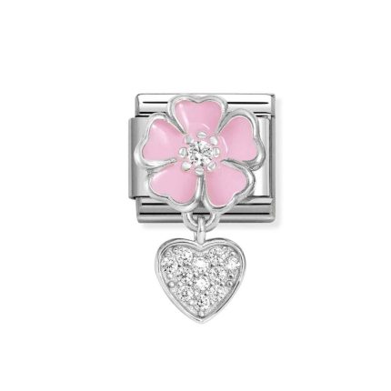 NOMINATION COMPOSABLE CLASSIC LINK PINK FLOWER WITH HEART IN STERLING SILVER 331814/01