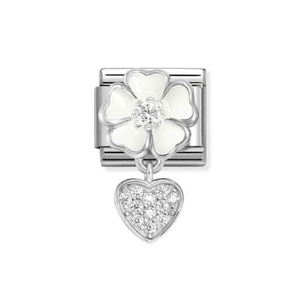 NOMINATION COMPOSABLE CLASSIC LINK WHITE FLOWER WITH HEART IN STERLING SILVER 331814/04
