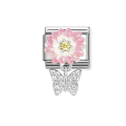 NOMINATION COMPOSABLE CLASSIC LINK PINK DAISY WITH BUTTERFLY IN STERLING SILVER 331814/08