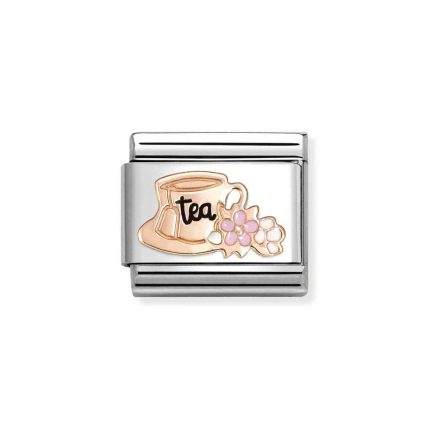 NOMINATION COMPOSABLE CLASSIC LINK TEA CUP WITH FLOWERS IN 9K ROSE GOLD 430202/27