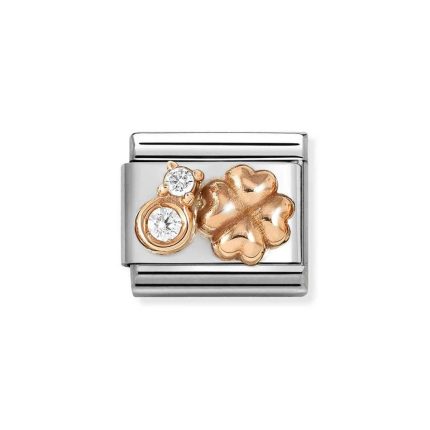 NOMINATION COMPOSABLE CLASSIC LINK FOUR-LEAF CLOVER IN 9K ROSE GOLD WITH CZ 430305/52
