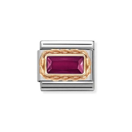 NOMINATION COMPOSABLE CLASSIC LINK IN 9K ROSE GOLD WITH BAGUETTE RED CZ 430604/005
