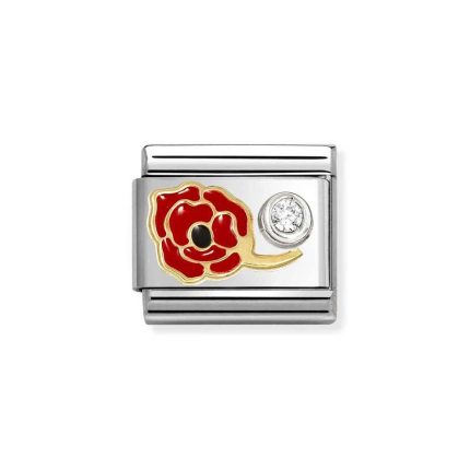 NOMINATION COMPOSABLE CLASSIC LINK IN 18K GOLD RED POPPY & CZ SET IN SILVER 630302/11