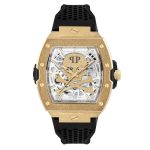 Philipp Plein Skeleton Frosted Automatic Black Rubber Strap PWJFA1025