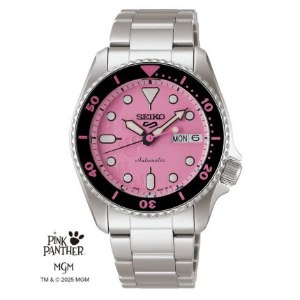 Seiko 5 Sports x Pink Panther Limited Edition Automatic Silver Stainless Steel Bracelet Gift Set SRPM07K1J