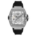 Philipp Plein Skeleton Frosted Automatic Black Rubber Strap PWJFA0925