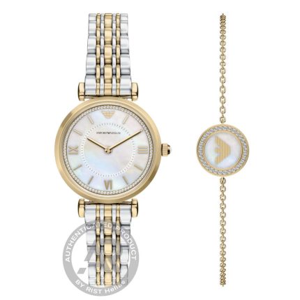 Emporio Armani Gianni T-Bar Crystals Two Tone Stainless Steel Bracelet Gift Set AR80086SET