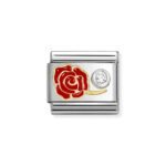 NOMINATION COMPOSABLE CLASSIC LINK IN 18K GOLD RED ROSE & CZ SET IN SILVER 630302/06
