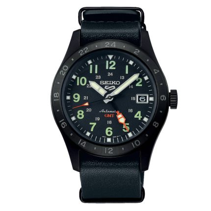 Seiko 5 Sports Field "Deception" Mechanical GMT Automatic Black Leather Strap SSK025K1