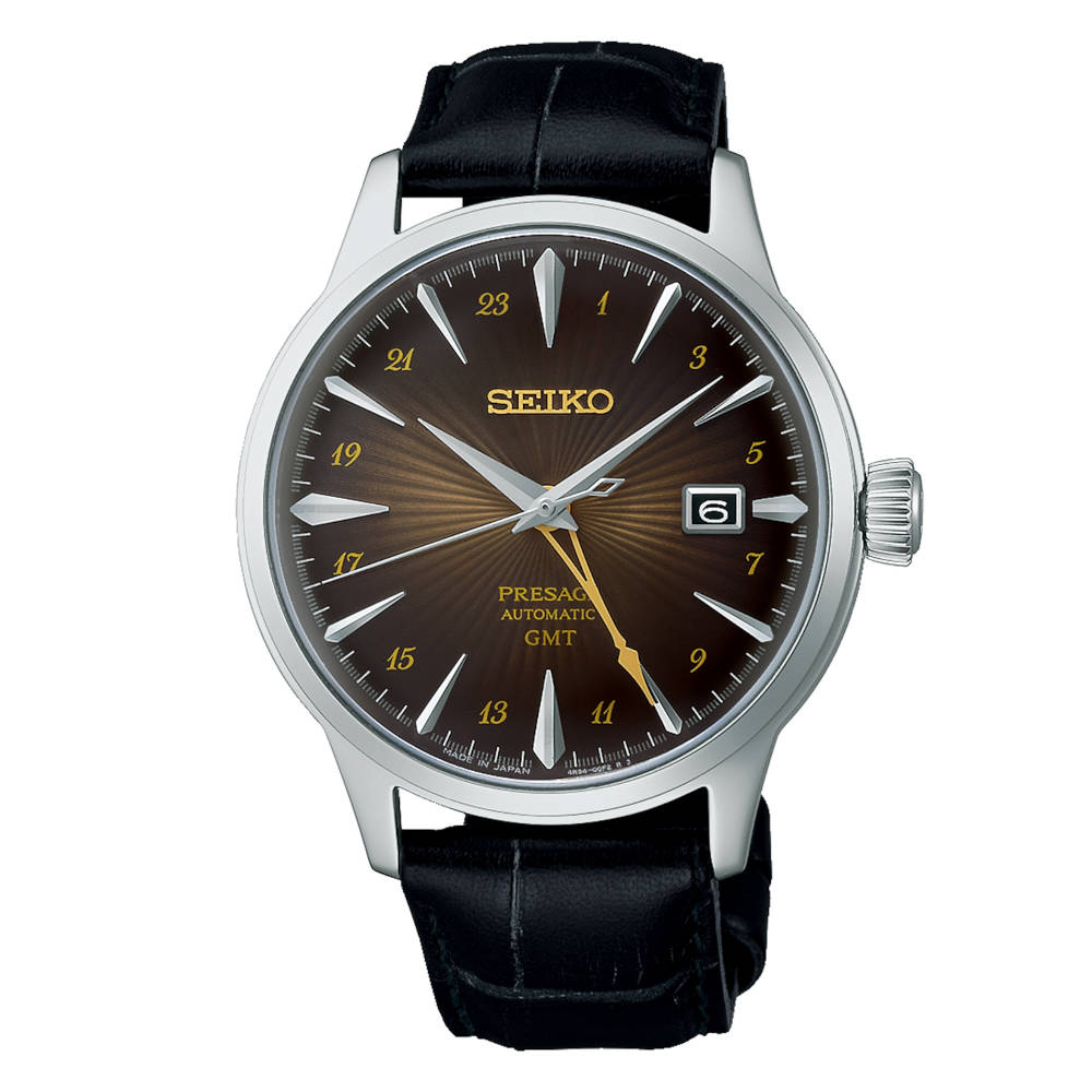 Seiko Presage "Rusty Nail" Cocktail Time GMT Automatic Black Leather Strap SSK039J1