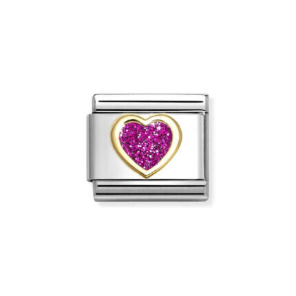 NOMINATION COMPOSABLE CLASSIC LINK FUCHSIA GLITTER HEART IN 18K GOLD 030220/09