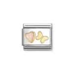 NOMINATION COMPOSABLE CLASSIC LINK PINK CORAL HEART WITH BUTTERFLY IN 18K GOLD 030523/12