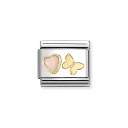 NOMINATION COMPOSABLE CLASSIC LINK PINK CORAL HEART WITH BUTTERFLY IN 18K GOLD 030523/12