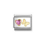 NOMINATION COMPOSABLE CLASSIC LINK PINK CZ HEART WITH BUTTERFLY IN 18K GOLD 030613/14