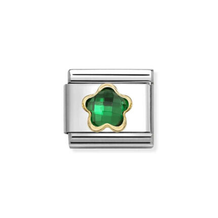 NOMINATION COMPOSABLE CLASSIC LINK GREEN CZ FLOWER IN 18K GOLD 030615/004
