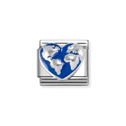 NOMINATION COMPOSABLE CLASSIC LINK WORLD MAP ON HEART IN STERLING SILVER 330204/45