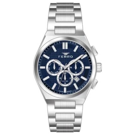 Ferro Dual Time Silver Stainless Steel Bracelet FM11783AWT-A3