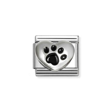 NOMINATION COMPOSABLE CLASSIC LINK HEART WITH BLACK PAW IN STERLING SILVER 330204/51