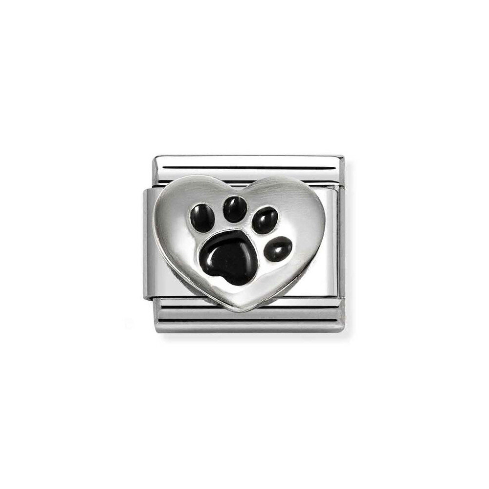 NOMINATION COMPOSABLE CLASSIC LINK HEART WITH BLACK PAW IN STERLING SILVER 330204/51 NOMINATION COMPOSABLE CLASSIC LINK HEART WITH BLACK PAW IN STERLING SILVER 330204/51