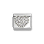 NOMINATION COMPOSABLE CLASSIC LINK HEART WITH WHITE CZ IN STERLING SILVER 330322/24