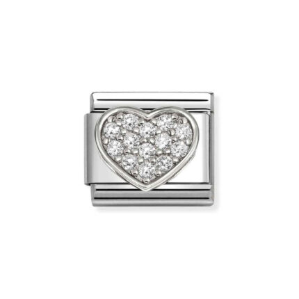 NOMINATION COMPOSABLE CLASSIC LINK HEART WITH WHITE CZ IN STERLING SILVER 330322/24
